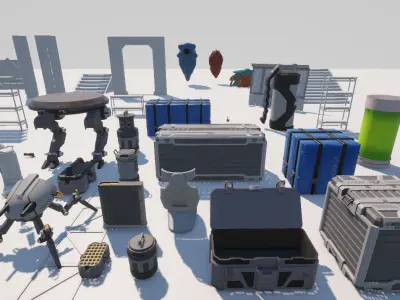 150 Ultimate Sci Fi Props Pack Game Ready for Unity and Unreal Low-poly 3D model