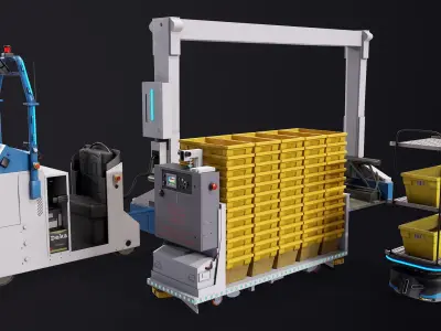 Industrial Warehouse Robots X3 Package PBR 3D model