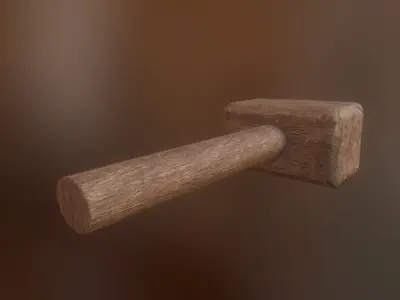 Wooden crafted DIY war hammer tool da1 Low-poly 3D model