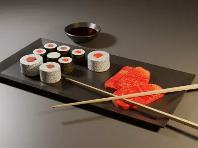 Sushi and Sashimi Low-poly 3D model