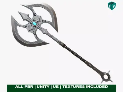 Battle Axe 07 All PBR Unity UE Textures Included Low-poly 3D model