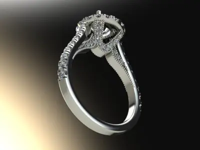 10011 diamond engagement ring with halo setting 3D print model
