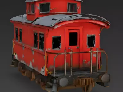 Wrecked Post-Apocalyptic Caboose 3d model Low-poly 3D model