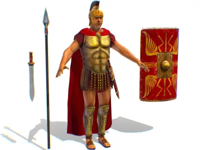 Greek Ancient Warrior Armor Shield Spear Sword Low-poly 3D model