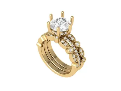 Solitair Ring Bridal Set 3D print model 41