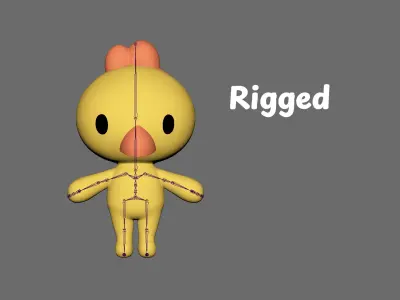 Little Chicken Animated Cute 3D Models For Games And Animations Low-poly 3D model