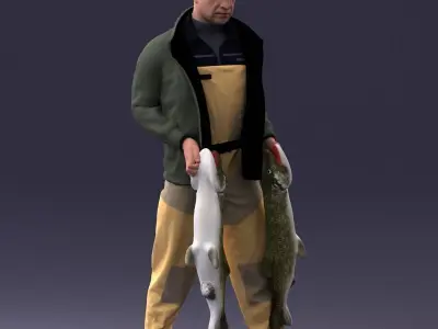 000203 Fisherman Holding Big Fish 1102 3D model
