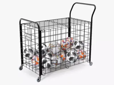 Black Metal Organizer Containing Soccer Balls 3D model