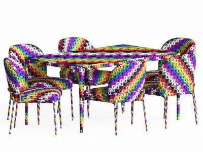 Dining Set table and six chairs 3D model