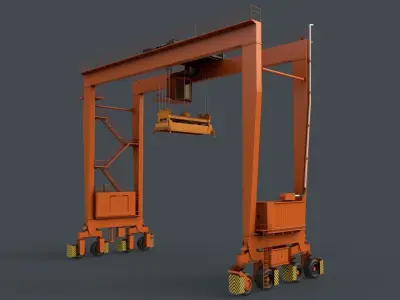 PBR Rubber Tyred Gantry Crane RTG V1 - Orange Low-poly 3D model