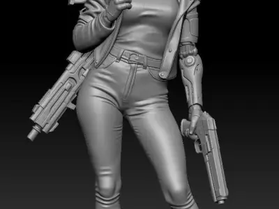 MG-Female Gunner in Leather Suit 01 High-Poly Model 3D print model