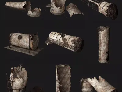 POST APO SILO SILOS RUINS TANK DESTROYED SURVIVAL COLLECTION Low-poly 3D model
