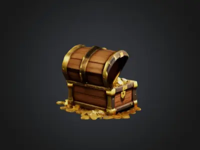 3D Model of an Open Treasure Chest Filled with Gold Coins 3D model
