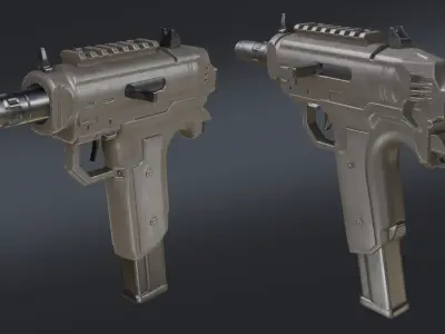 Submachine gun Low-poly 3D model 2