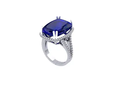 Cushion Solitaire Art deco Ring 3D print model 7