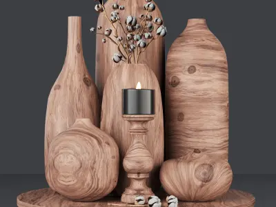 vase wooden vases and candles Free 3D model
