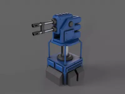 PBR Turret Gun 02 Blue Low-poly 3D model
