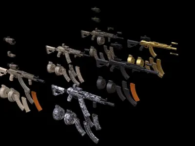 ASR-14 camouflage AK47 based rifle Low-poly 3D model
