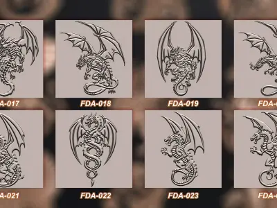 100 Dragon symbols and elements Brush and Alpha 3D model