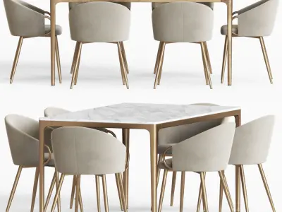 Dining Set colorful chair with wooden legs 3D model