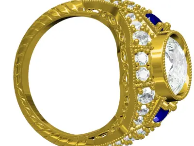 Antique Art Deco Round Diamond Engagement Ring 3 3D print model