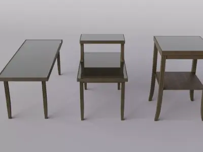 Antique Wooden Table Set Low-poly 3D model