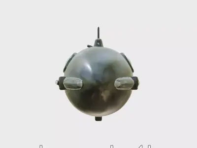 Futuristic Underwater Taxi Submarine with Green Portholes Low-poly 3D model