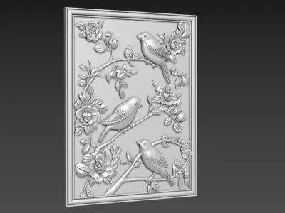 Birds Wall Decor Bas-Relief 3D model