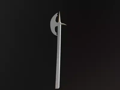 poleaxe halberd with procedural Scratched metal material  Low-poly 3D model