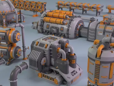 Industrial Units 10 - 20 pieces Low-poly 3D model