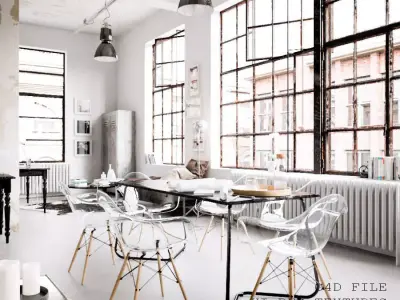 Workplace industrial style office with table and chairs 3D model purchase