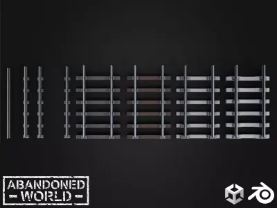 Rail Way Set Low-poly 3D model