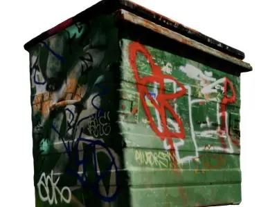Green Graffiti Bin - 8K UHD 3D Scan Model  Low-poly 3D model