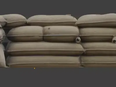 Battle Damaged Sandbag Defensive Line 3D Asset Low-poly 3D model