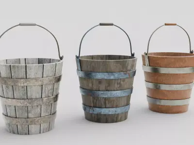 Wooden Bucket - Medieval Style Water Bucket Low-poly 3D model