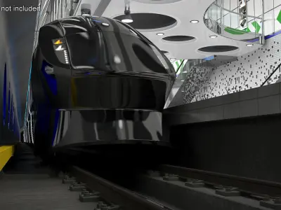 Futuristic Train with Cars Black 3D model