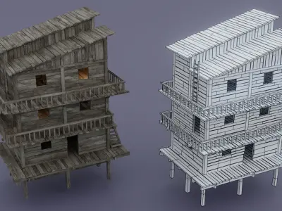 Pirate town Low-poly 3D model