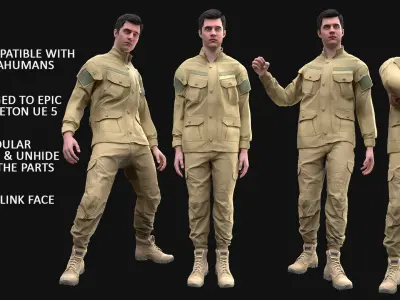 Man - Military Uniform 2 - Modular - Rigged Low-poly 3D model