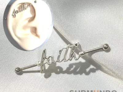 Set 3 model Piercing script Faith industrial barbell  3D print model