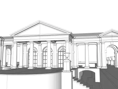 Exterior Swimming Pool with a Classical Gazebo in Tuscan Order  3D model