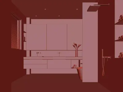 Modern master bedroom and bathroom interior 3D model