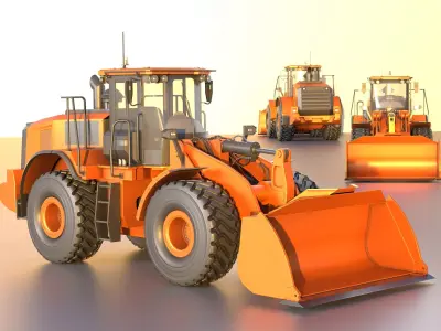 Wheel Loader Deep Orange Low-poly 3D model