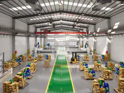 Factory Building - Warehouse Low-poly 3D model