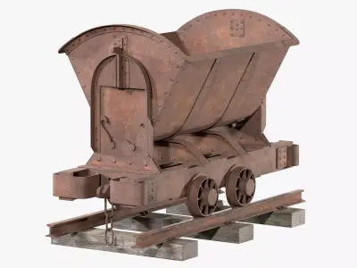 Mine Cart with Rails Low-poly 3D model