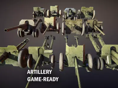Artillery russian cannon Low-poly 3D model