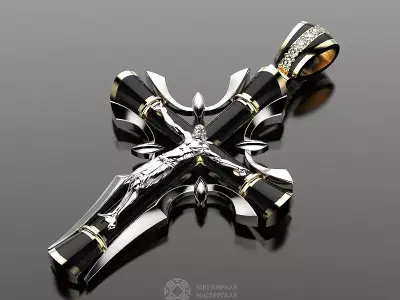 Russian Orthodox cross with diamonds and enamel 3D print model