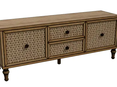 Mid-Century Modern Rattan Distressed Tv Stand Low-poly 3D model