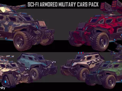 Sci-Fi Armored Military Vehicle Pack PBR Low-poly 3D model