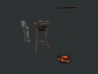Torch set metal stool Low-poly 3D model