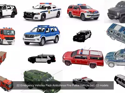 22 Emergency Vehicles Pack Ambulance Fire Police Vehicle Set
